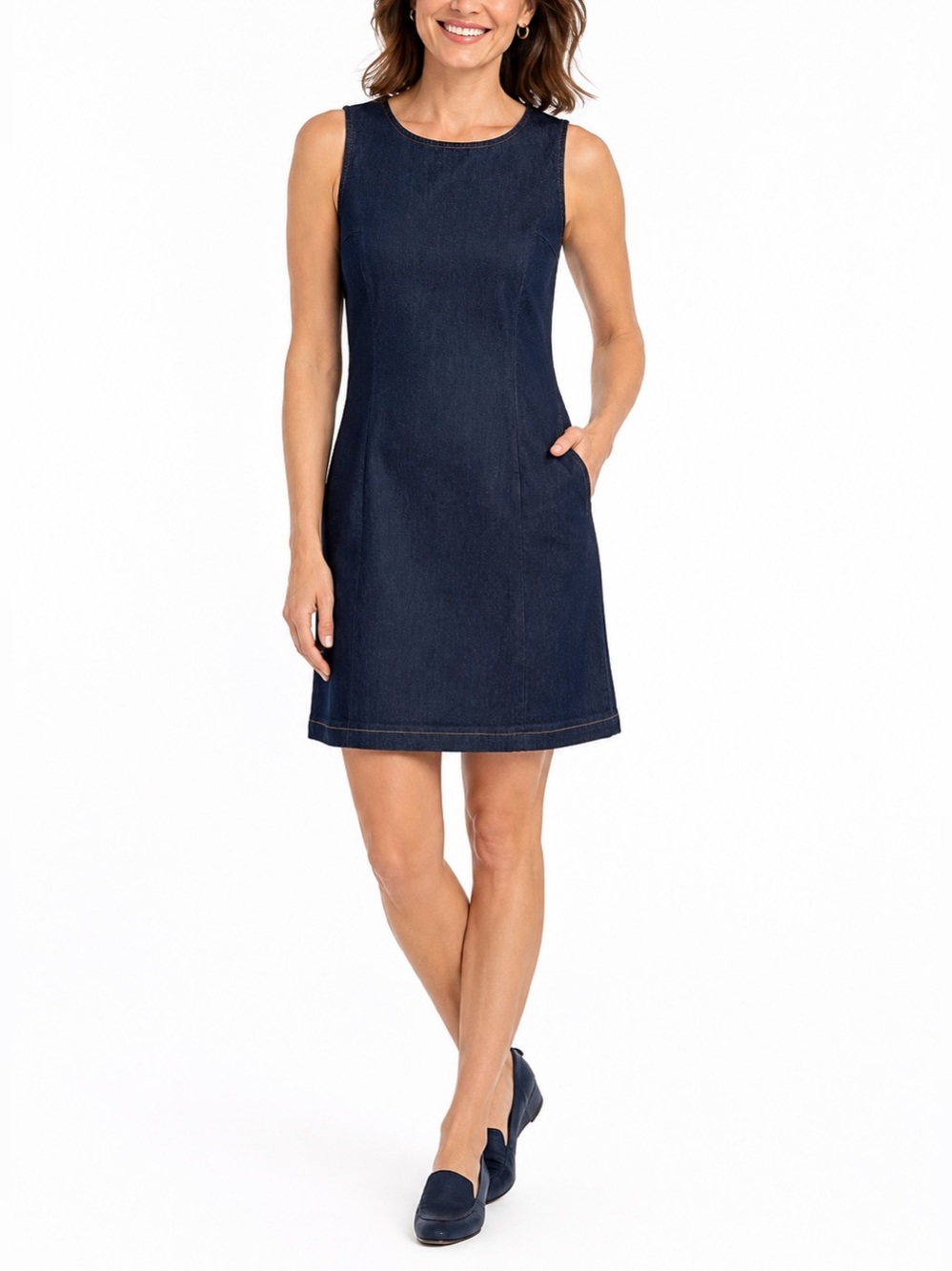 Chadwicks Denim Sleeveless Sheath Dress Cotton Blend 4 Blue Classic Dark Wash
